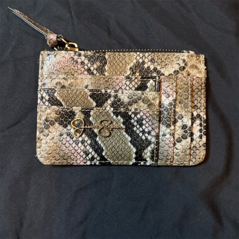 Jessica Simpson Card Wallet Womens One Size Snake Print Zip‎ ID Window wristlet